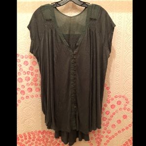 Free People Dark Green Flowy Top